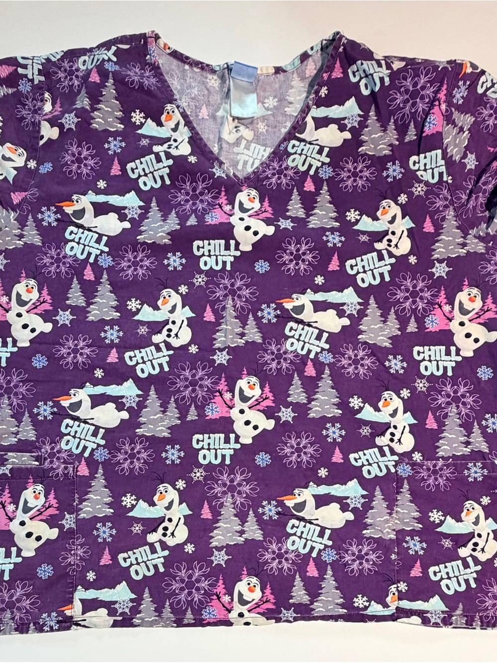 Disney Purple Olaf 'Chill Out' Short Sleeve Tee with pockets Scrub top